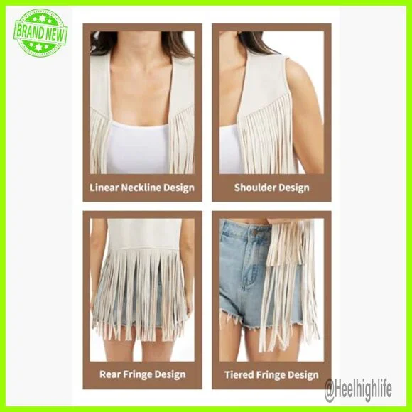 Faux Suede Fringe Vest Western Tassel Cowgirl Outfit S-XXL - Picture 6 of 6